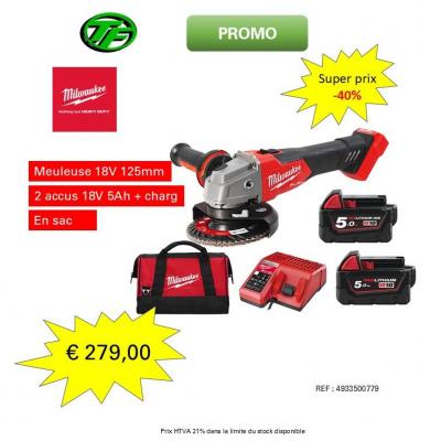 Accu/Meuleuse 18V MILWAUKEE + 2X5AH + SAC PROMO 